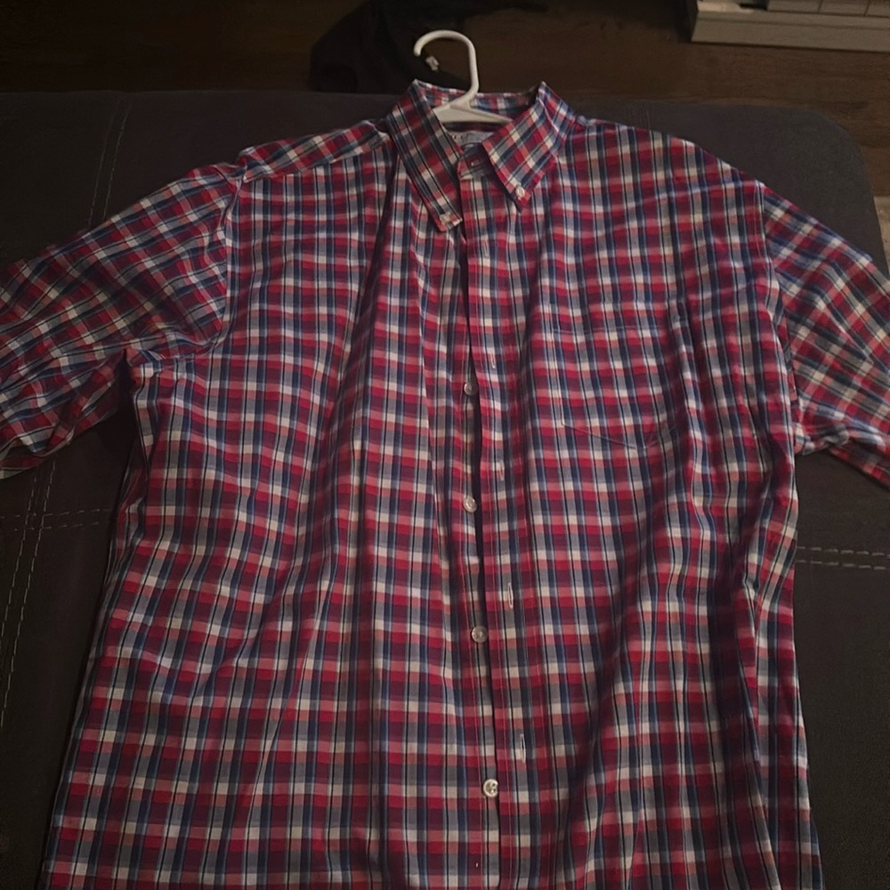 LL BEAN Button Down Red White and Blue LG